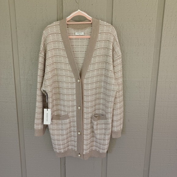 Aritzia Babaton Lacer Merino Wool Cardigan Size L Women Preppy Pockets V Neck - Picture 1 of 13